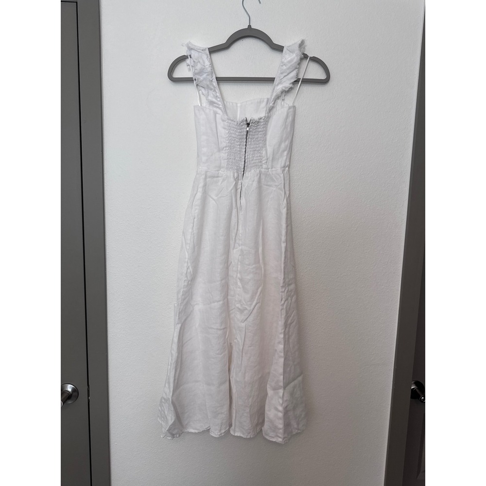 Reformation White Linen Midi Dress Ruffle Strap Slit Cottagecore Summer Sz 0 kk - Picture 3 of 9